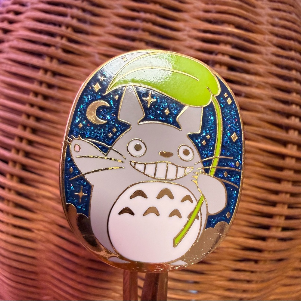 Nayuki Draws Totoro Night Scene Moon Stars Enamel Pin My Neighbor Totoro View 2